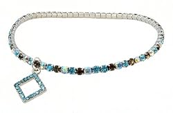 Anklet - A23 - Swarovski (tm) Crystal - Stretch ~ Aqua and Smoky Topaz (Brown) with Aqua Diamond Charm