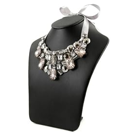 Zsa Zsa's Rhinestone and Ribbon Bib Necklace - Gray