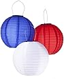 Pack of 3 Solar Powered Waterproof Oriental LED Light Up Chinese Lanterns Red, White & Blue-no Batteries or Plug Needed
