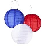 Pack of 3 Solar Powered Waterproof Oriental LED Light Up Chinese Lanterns Red, White & Blue-no Batteries or Plug Needed