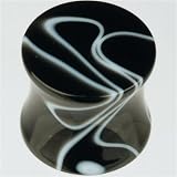 Single Plug--Acrylic Double Flared Marble Plug: 2g 5/16 Black