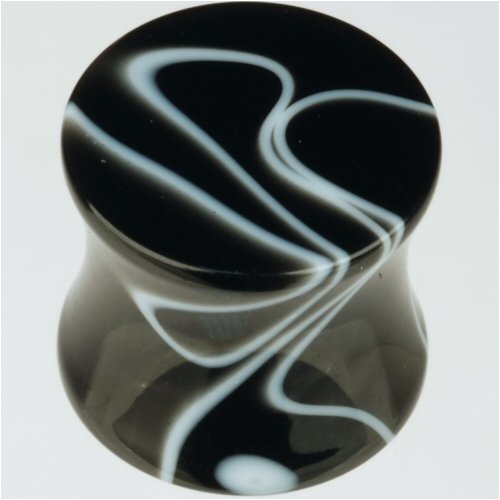 Single Plug--Acrylic Double Flared Marble Plug: 9/16g 3/8 Black