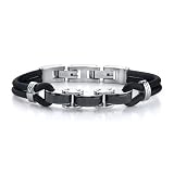 Trendy Innovation: Stainless Steel Panther Link And Rubber Cord Bracel...