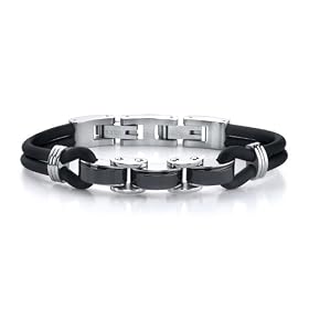 Trendy Innovation: Stainless Steel Panther Link and Rubber Cord Bracelet for Men