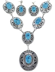 Sleeping Beauty Turquoise Navajo Link Necklace Set Jewelry GS57772