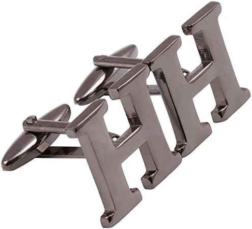 Men's Shirts Cufflinks Alphabet Letter Color Gun Black (H)