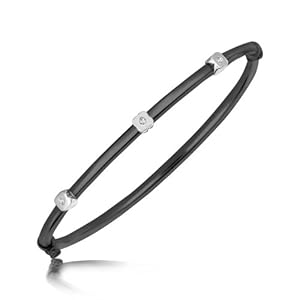 Sterling Silver Ruthenium Plated Diamond Floral Station Bangle (.03 ct. t.w.)