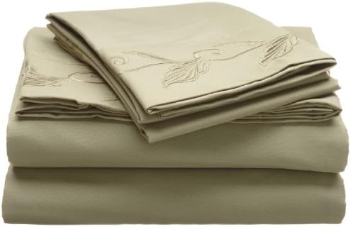 Cathay Home Fashions Luxury Silky Soft Leaf Design Embroidered Microfiber King Sheet Set, Sage
