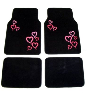 Universal Fit Plush Carpet Flor Mats  Love Story Hearts Pink