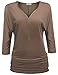 Meaneor Women's Casual 3/4 Sleeve V Neck Zip Front Side Shirring Drape Tunic Top