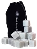 DB-Tech Set of 18 White Whisky Chilling Rocks IN BULK with a Muslin Pouch - Chill Your Whiskey with these rocks Without Dilution - 18 Rocks Carved out of 100% Pure White Soapstone