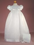 Elegant Embroidered Organza Christening Gown with Satin Edged Skirt