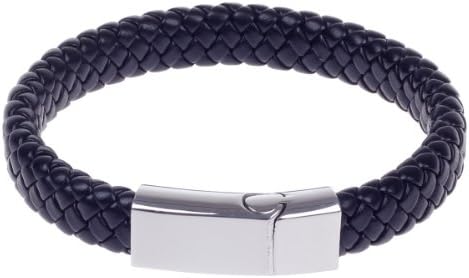 Fashionable Fashionable Simple Pu Leather Titanium Steel Men's Woven Bracelet - Black + Silver