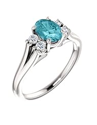 14K White Gold 7.00x5.00mm Oval Cut Blue Zircon and Diamond Ring -- LIFETIME WARRANTY