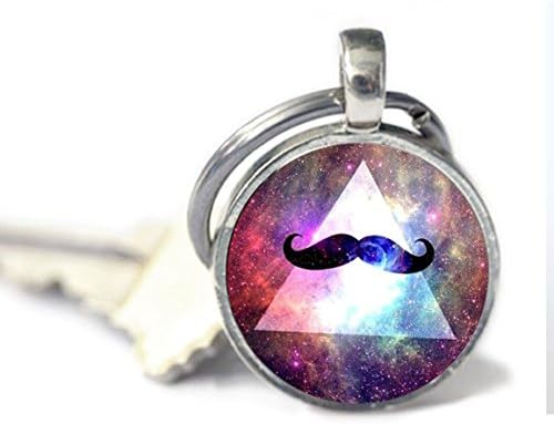 Galaxy Triangle Moustache Keychain , Galaxy Keychain , Galaxy Charm, Moustache Beard Geek Handlebar Mustache , Geometric Star Jewelry Keychain