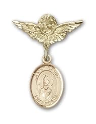 14kt Gold Baby Badge with St. David of Wales Charm and Angel w/Wings Badge Pin