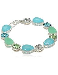 Nine West "Bright Young Things" Silver-Tone and Blue-Green Flex Bracelet. 7.25"
