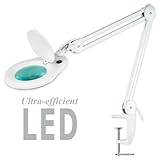 Ultra-Efficient 90 LED Magnifier Lamp - Adjustable Arm - 5 Diopter 5' Lens - Space-Saving Clamp Attachment