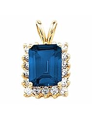 10K Yellow Gold Emerald Cut Chatham Created Sapphire and Diamond Pendant -- LIFETIME WARRANTY