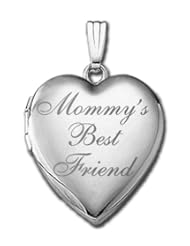 14k White Gold Mommys Best Friend Heart Locket - Available in 2 Sizes