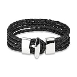 Black Braided Leather Multi Strap Bracelet