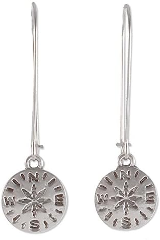 Sabai NYC Silvertone Compass Charms Dangle Earrings