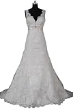 Sunvary Sexy Back Open Lace Mermaid Bride Dresses Wedding Gowns Long - US Size 20W- Light Ivory