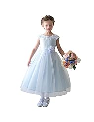Girls Tulle Cap Sleeves Applique 2015 Flower-Girl Dress 