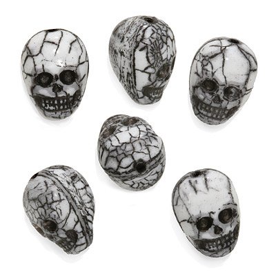 Czech Glass White Skull Beads Pendants 14.5mm (X6)