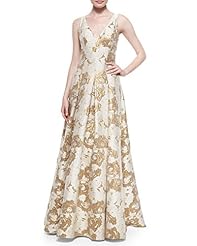 Metallic Princess Seams   Waistline Sleeveless Jacquard Pleated Full-Skirt  Dress