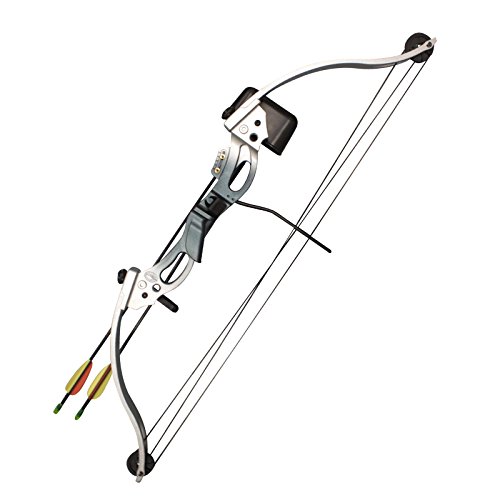 Sas 18-28 lbs youth compound bow set - silver/blue rh