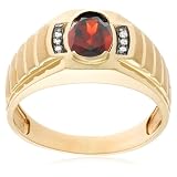 10k Yellow Gold Garnet and Diamond Men's Ring