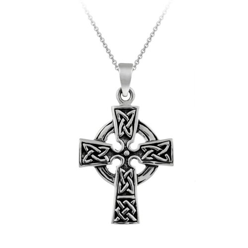 Sterling Silver Celtic Cross Pendant with Rolo Chain, 18\