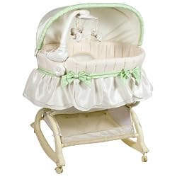 Kolcraft Easy Reach Rocking Bassinet with Light Vibes Mobile, Savannah Swirl Sage