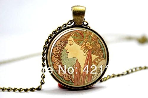 Pretty Lee 2015 Fashion Elegant Mucha Necklace Glass Picture Pendant Photo Pendant Handcrafted Jewelry Christmas gift