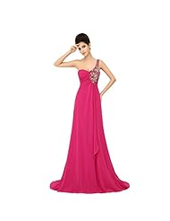 Chiffon Applique Lace Beaded Draped One Shoulder Prom Dress 