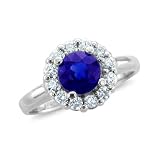 Certified 14k White Gold Bridal Natural Tanzanite Diamond Engagement Ring – 1.25 cttw thumbnail