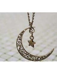 Kitchen: Crescent Moon Necklace,star Necklace,retro Bronze Little Cute Star and Crescent Moon Pendant