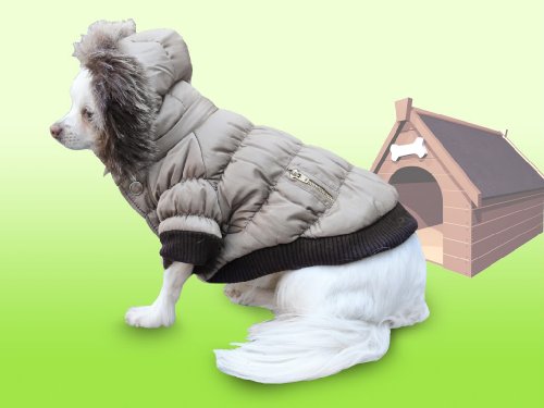 Dicker Steppmantel in grau mit Fell-Kaputze - Winterjacke Hund Bekleidung für Hunde Hundebekleidung und Hundemantel günstig M55 Gr. M