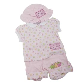 Baby Girl Pink Sweet Fruits Embroidered Short Sleeve Top, Trouser and Hat Clothing Set (3-6 Months) (Pink)