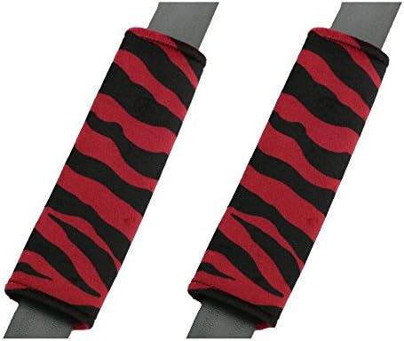 Red Zebra with Black Stripes Animal Print Safari Car Truck SUV Seat Belt Shoulder Pads - PAIR