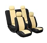 FH-PU002114 Classic Synthetic Leather Car Seat Covers, Airbag compatible and Split Bench, Beige and Black color