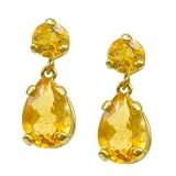 14k Yellow Gold Citrine Pear Dangle Earrings