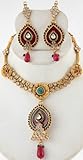 Meenakari Polki Necklace Set with Faux Ruby and Emerald - Copper Alloy with Cut Glass