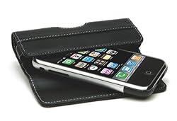 QuickFlipCase for iPhone and iPhone 3G, Grantwood Technology's Premium Leather Horizontal Flip Case (Black)