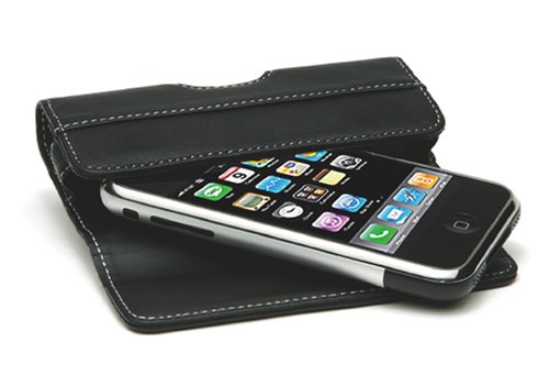 QuickFlipCase for iPhone and iPhone 3G, Grantwood Technology's Premium Leather Horizontal Flip Case (Black)