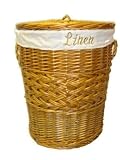 BRAND NEW ROUND BUFF WILLOW LINEN LAUNDRY BASKET WITH WHITE LINING MEDIUM