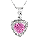 10K White Gold .07 ctw Diamond and Pink Topaz Heart Pendant