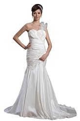 Mermaid Pleated Applique One Shoulder Taffeta Evening Dress  with a Watteau Train 
