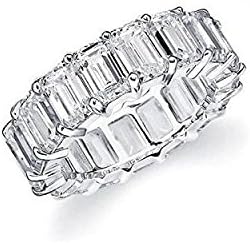 18K White Gold Emerald-Cut CZ Eternity Ring - Size 9 - Silver / White